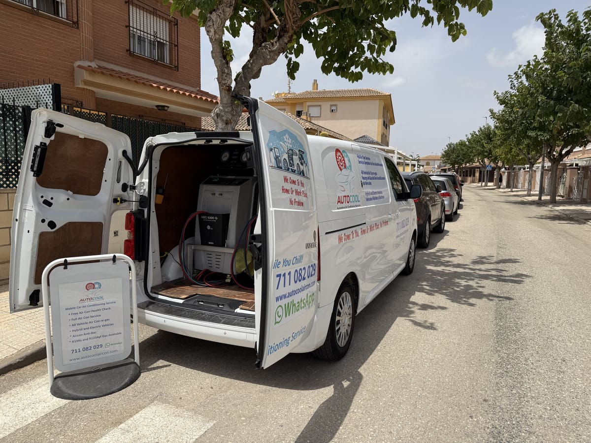 Autocool Aircon service van with the rear doors open, equipment ready
